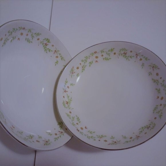 Vintage M Japan 3617- SUZI  Floral Trim Saucer Salad Bowl White Floral Lot 2 - Picture 6 of 9